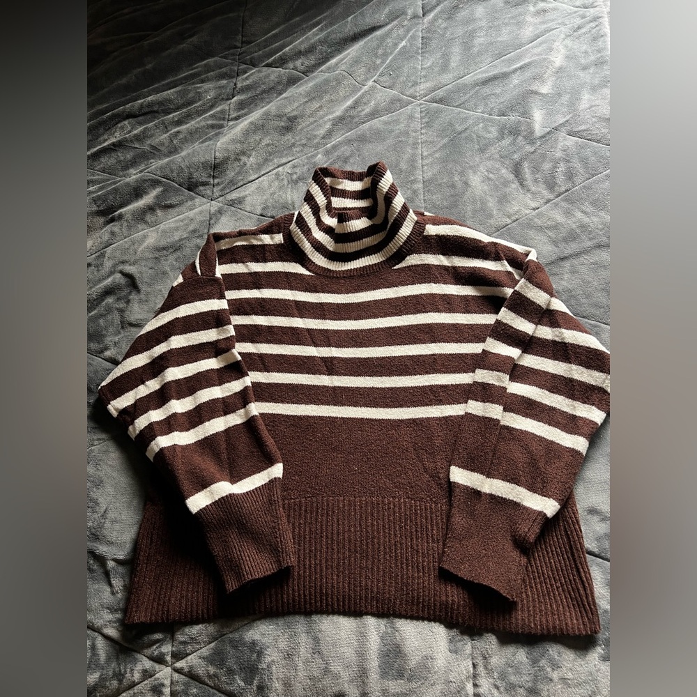 a new day Brown and White Cowl Turtleneck Sweater